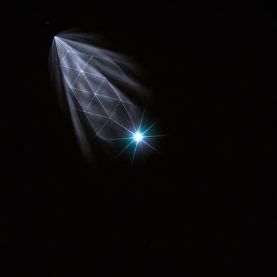 The primary subject of the image is a bright blue star, which is the main focus of the scene. The setting is a dark background, which contrasts with the brightness of the star. The visual style of the image is a combination of a photo and digital art, creating a unique and eye-catching representation of the star. The colors and mood of the image are predominantly dark, with the blue star being the only bright and vibrant element in the scene.